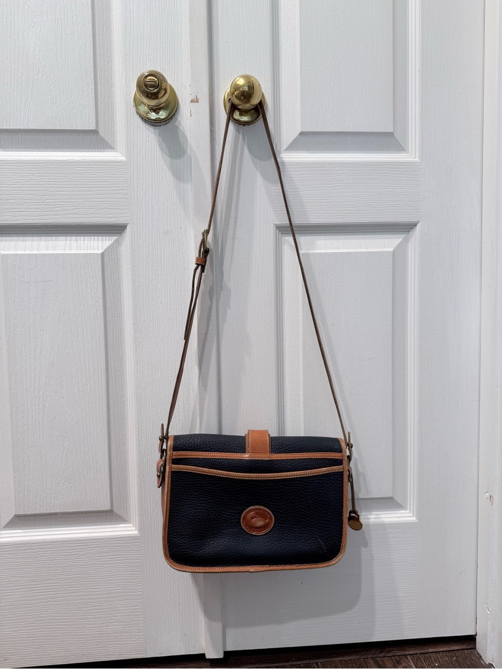 Dooney & Bourke Navy and Brown Pebble Leather Crossbody Bag